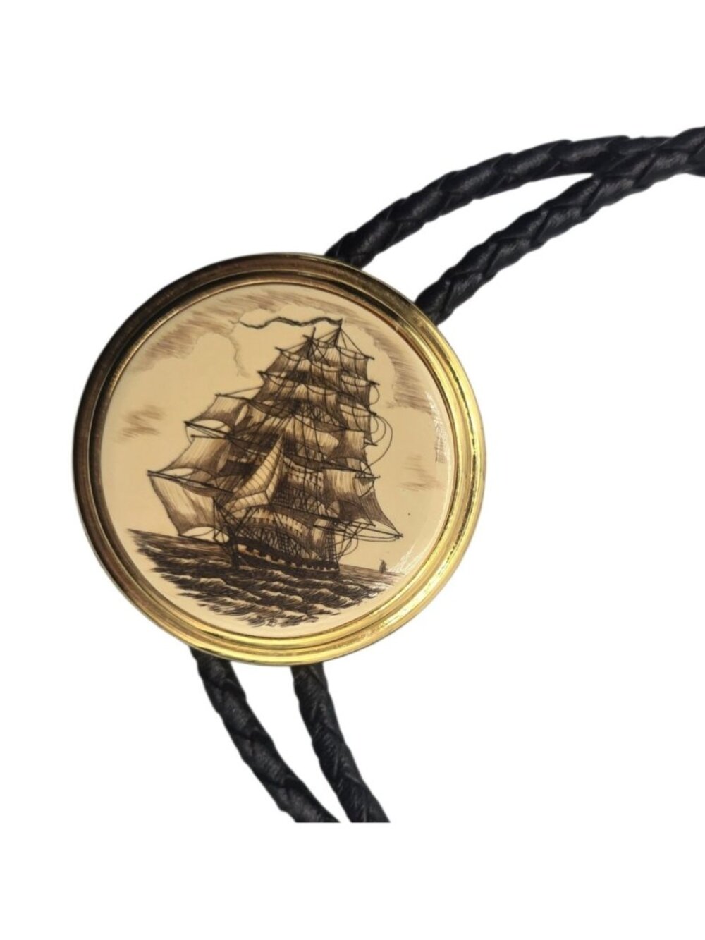 Vintage Barlow Ship Bolo Tie Western Wear Pirate Nautical Ocean Sea